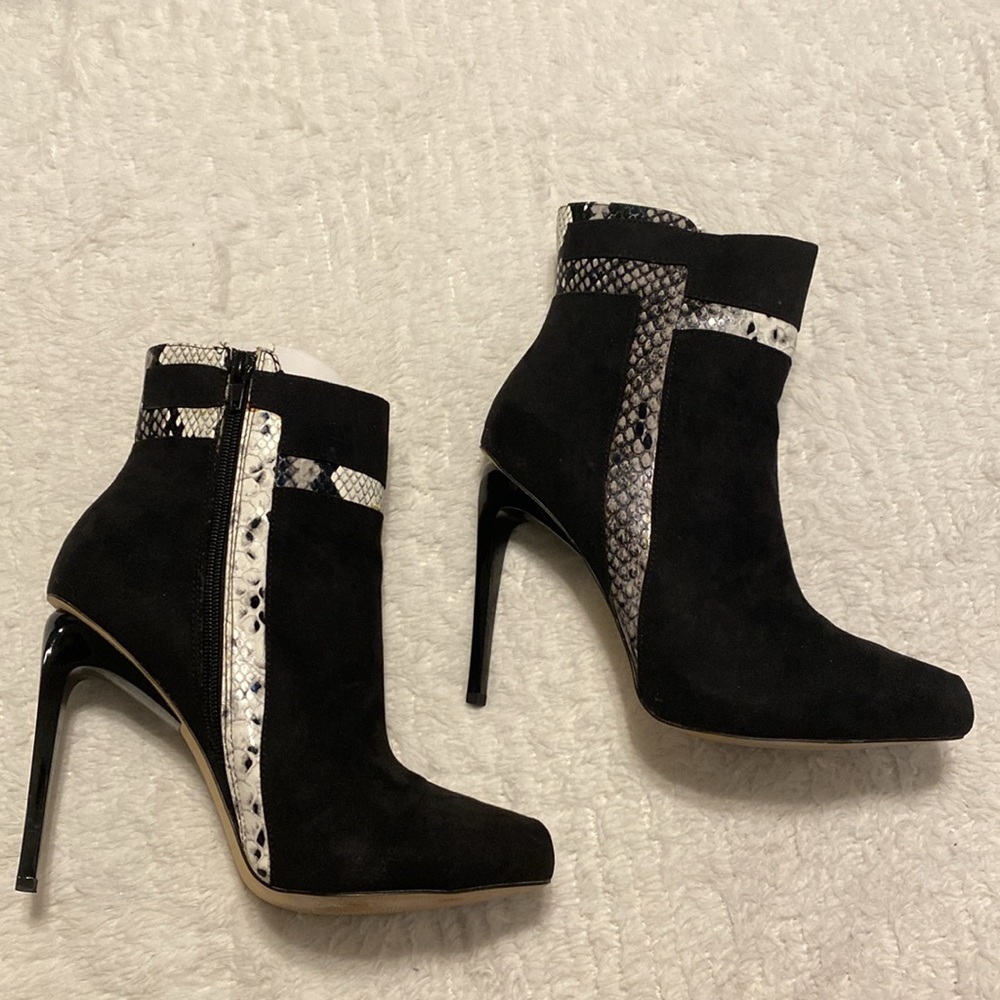 Izabella Rue black suede heeled booties